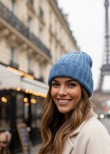 Bonnet LÉO - bleu - 100% cachemire