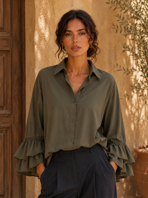 Chemise STELLA kaki - Voile de coton - HORTENCE