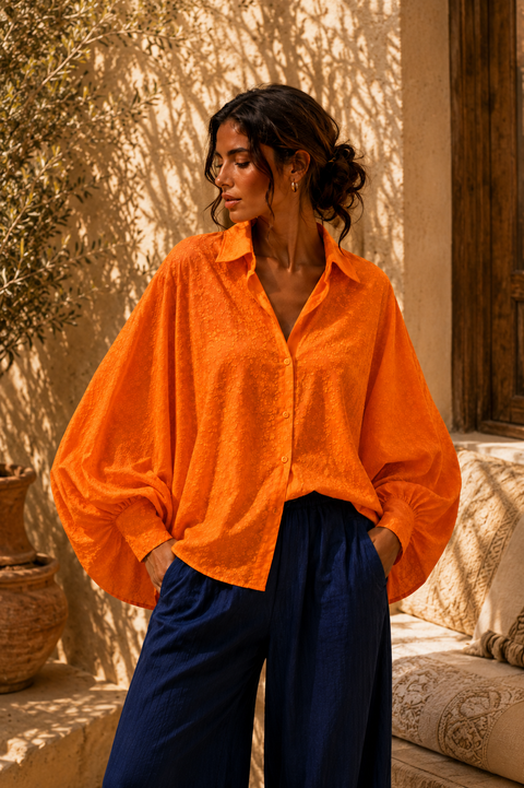 Chemise Brodée SATCHI Orange - 100% coton