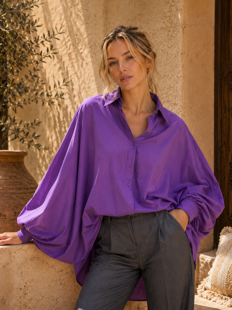 Chemise SATCHI purple - Voile de coton - HORTENCE