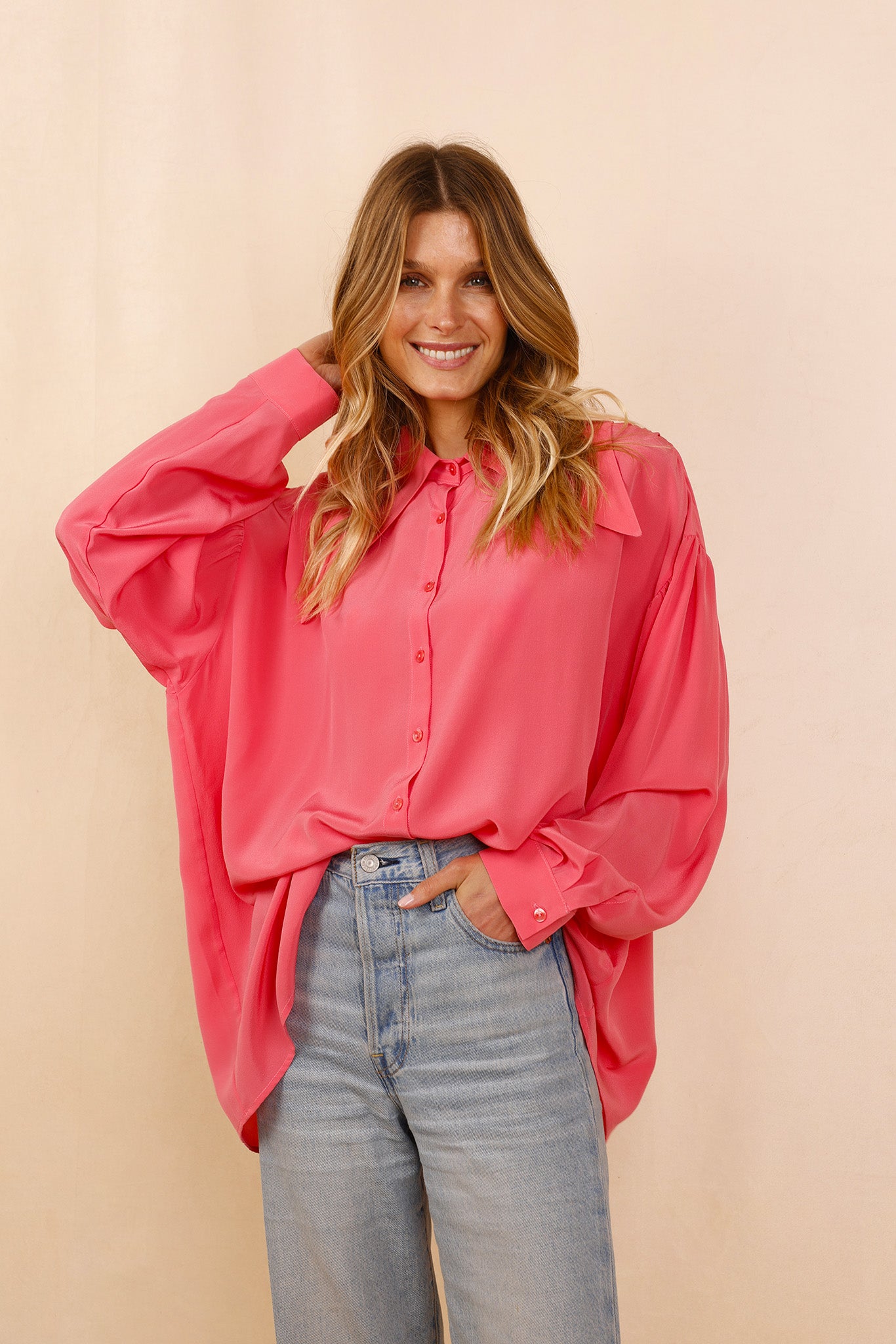 LUCCIANA Grand Col - rose- 100% Soie