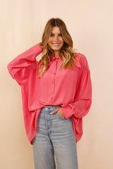 LUCCIANA Wide-Collar Shirt Pink - Silk