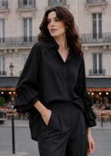 Black shirt with double ruffle sleeves