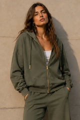 Sweat zippé Loungewear ALBA Kaki - Coton