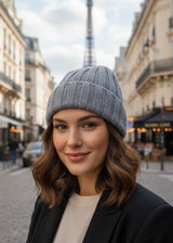 Bonnet LÉO - gris perle - 100% cachemire