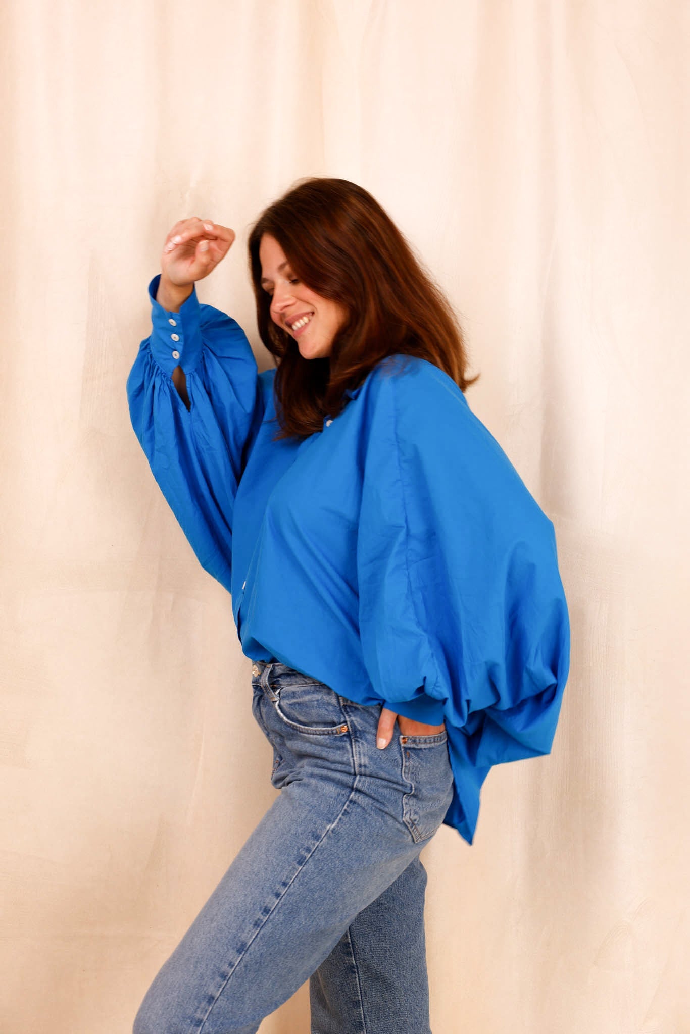 Chemise SATCHI - bleu électrique - 100 % Voile de coton - HORTENCE