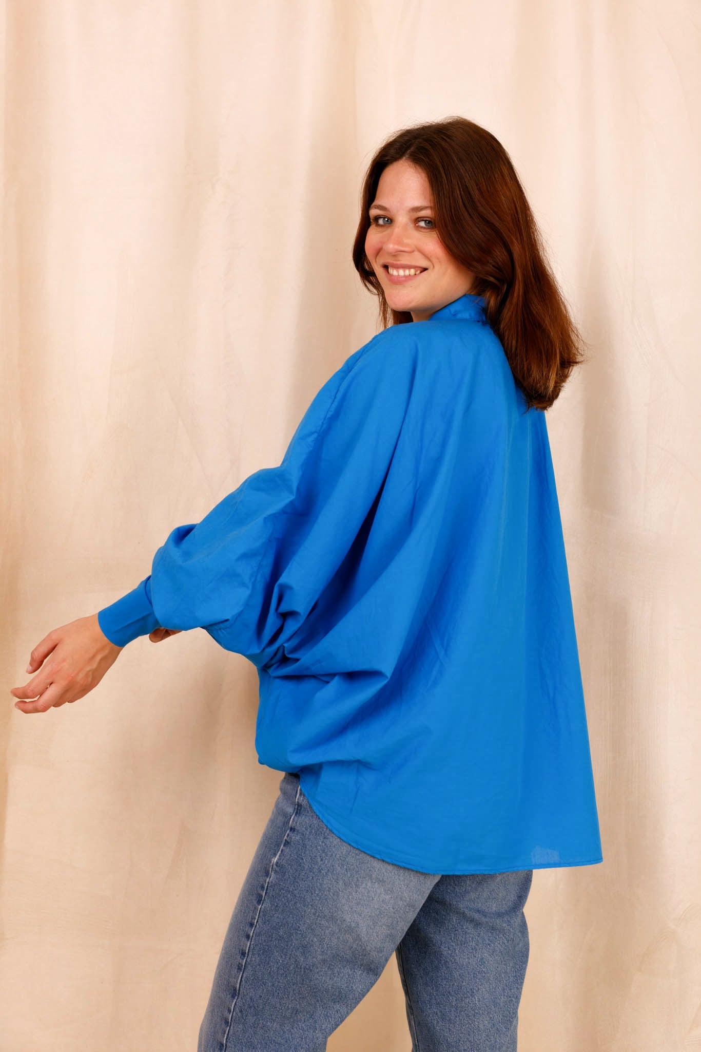 Chemise SATCHI - bleu électrique - 100 % Voile de coton - HORTENCE
