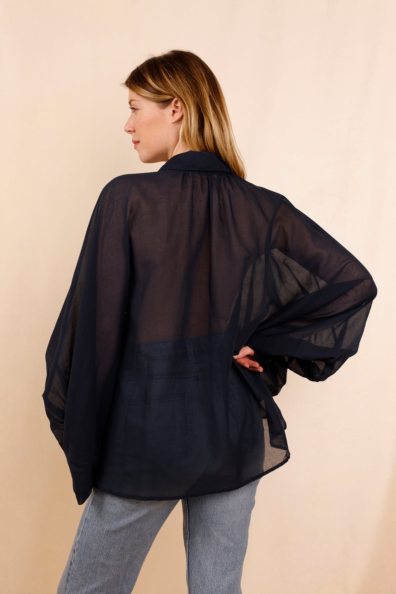 Chemise SATCHI - bleu marine transparent - 100 % Voile de coton - HORTENCE