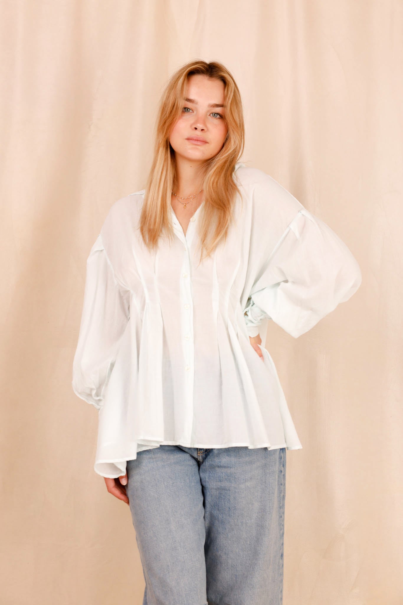 Chemise VAHINA - bleu ciel - 100% voile de coton - HORTENCE
