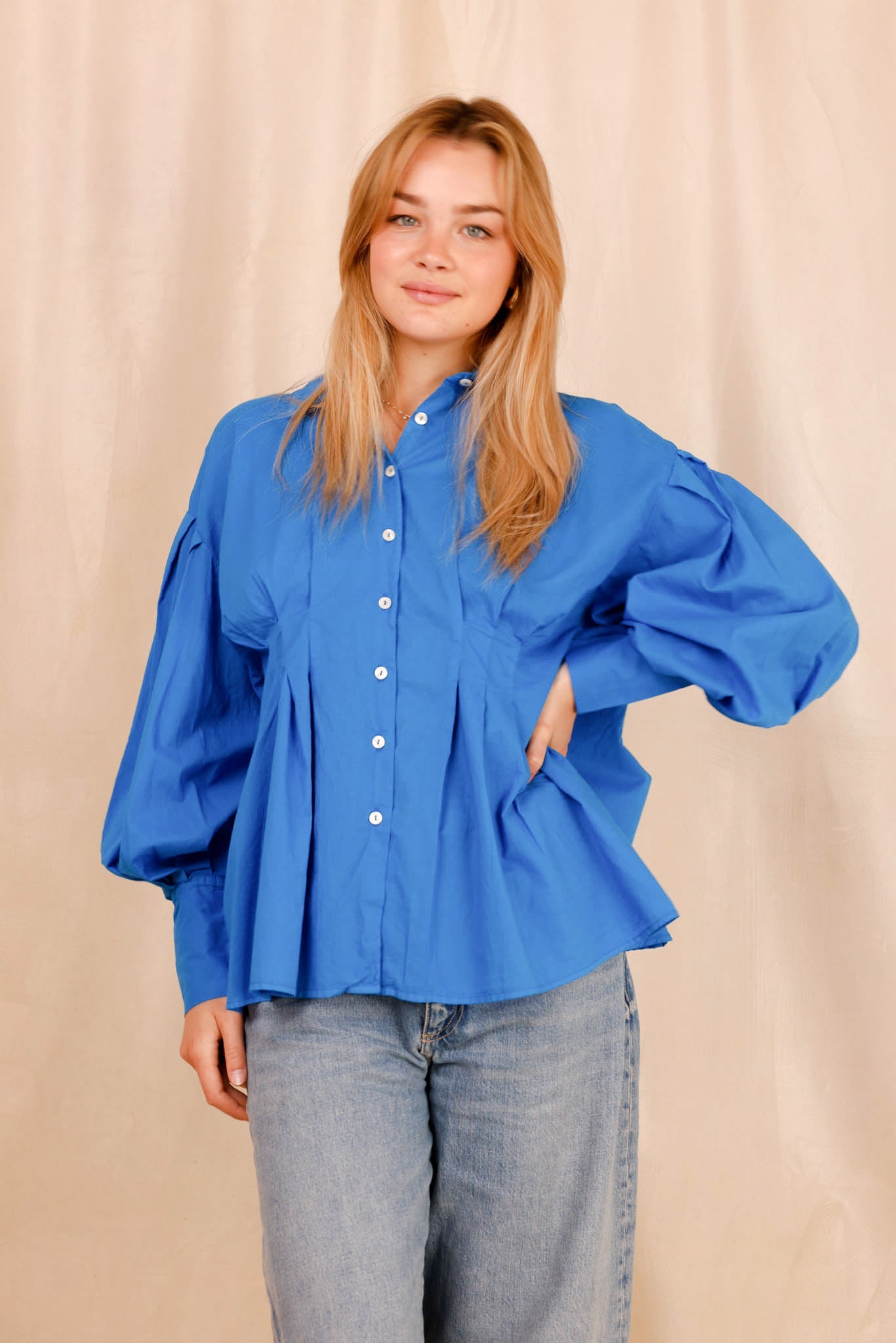 Chemise VAHINA - bleu électrique - 100% voile de coton - HORTENCE