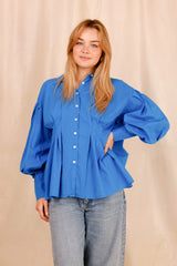Chemise VAHINA - bleu électrique - 100% voile de coton - HORTENCE
