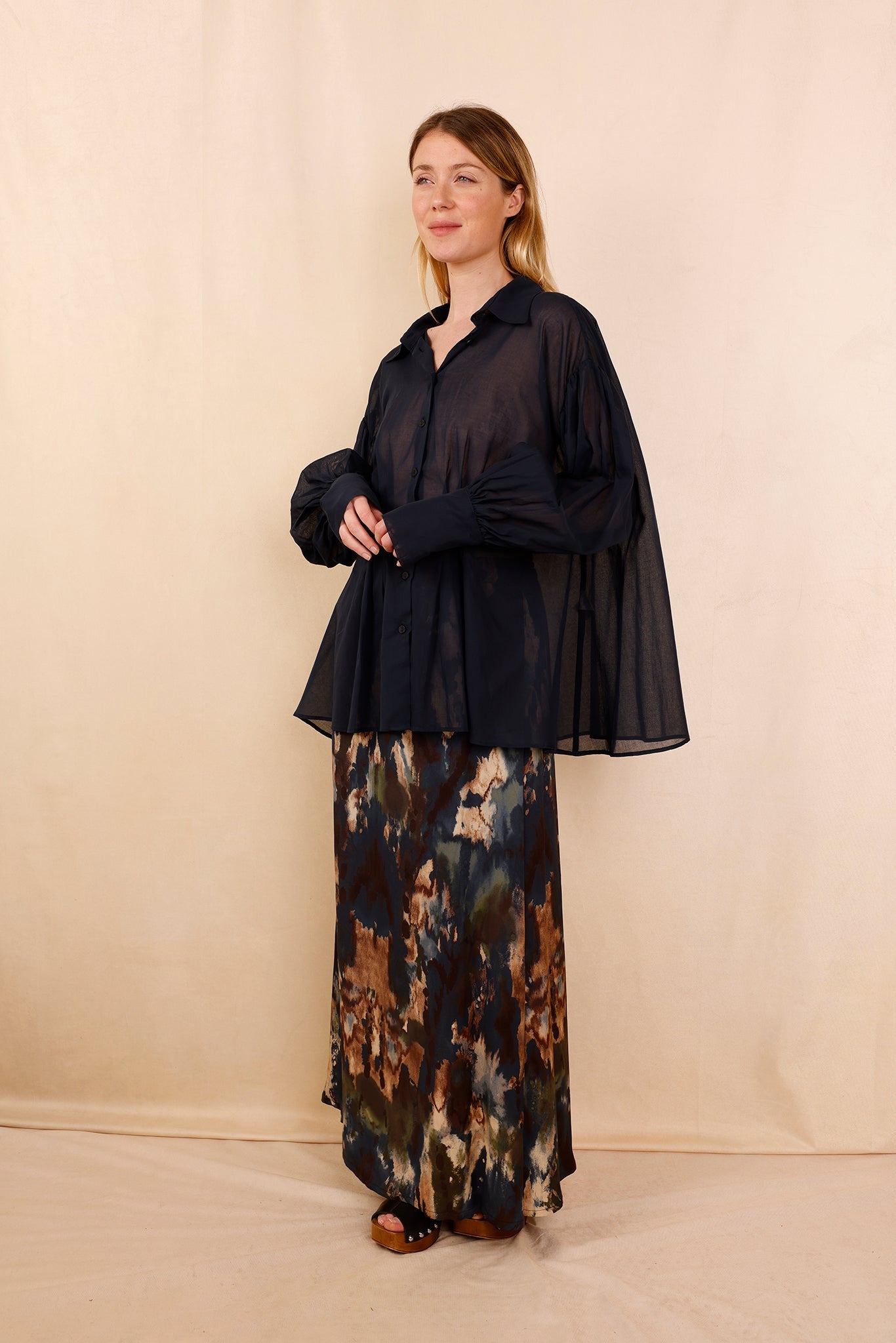 Chemise VAHINA - bleu marine transparent - 100% voile de coton - HORTENCE