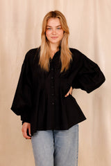 Chemise VAHINA - noir - 100% voile de coton - HORTENCE