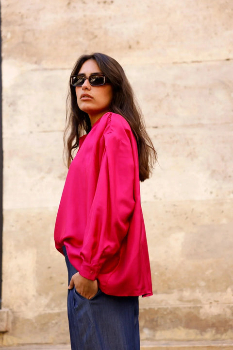 Blouse CLYDE - Fuchsia - 100% Soie - HORTENCE