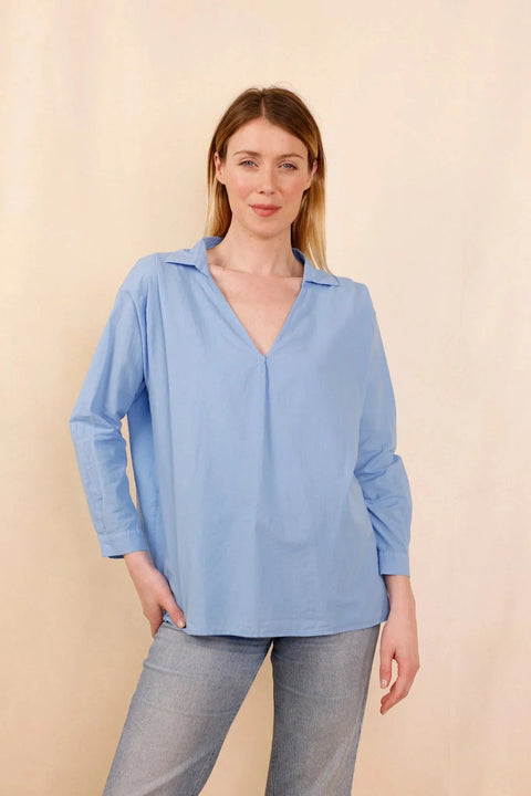 Chemise ASANA bleu - 100% Voile De Coton - HORTENCE