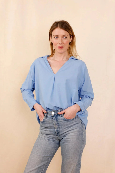 Chemise ASANA bleu - 100% Voile De Coton - HORTENCE