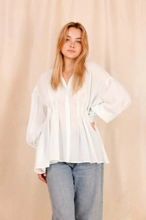 Chemise VAHINA - bleu ciel - 100% voile de coton - HORTENCE