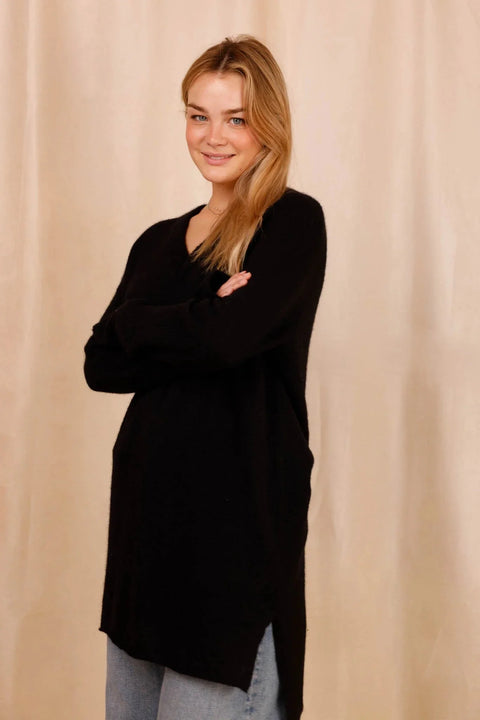 Pull CHARLOTTE noir - Baby Alpaga & laine vierge - HORTENCE