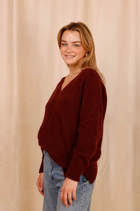 Pull MARIE bordeaux - Baby Alpaga & laine vierge - HORTENCE