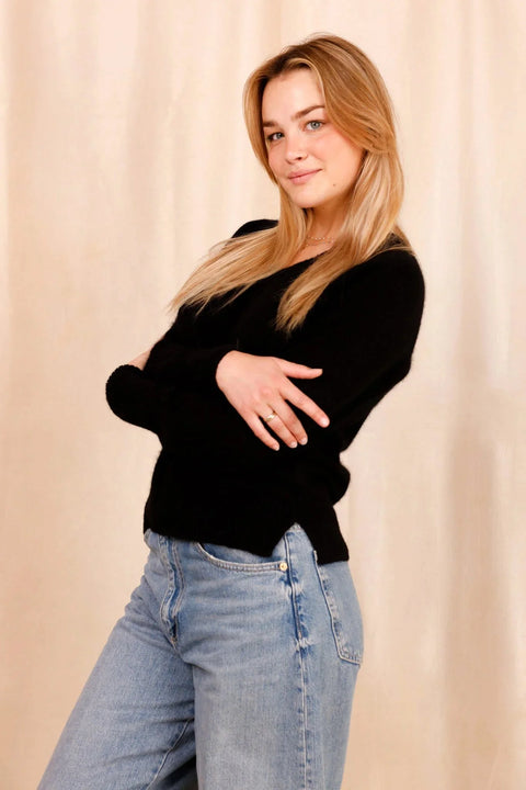 Pull MARIE noir - Baby Alpaga & laine vierge - HORTENCE
