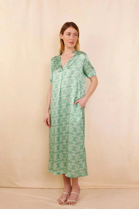 Robe TADASANA Green Flowers - 100% Soie - HORTENCE