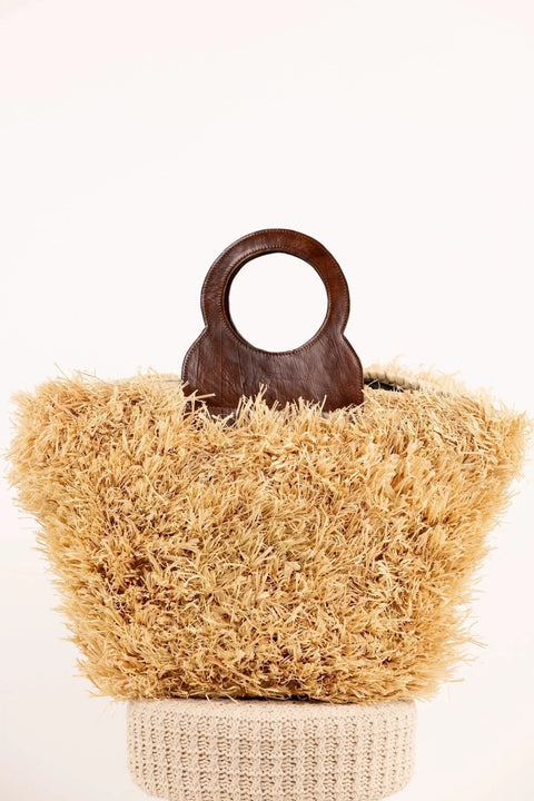 Sac ROMY - Raphia naturel et cuir - Cognac - HORTENCE