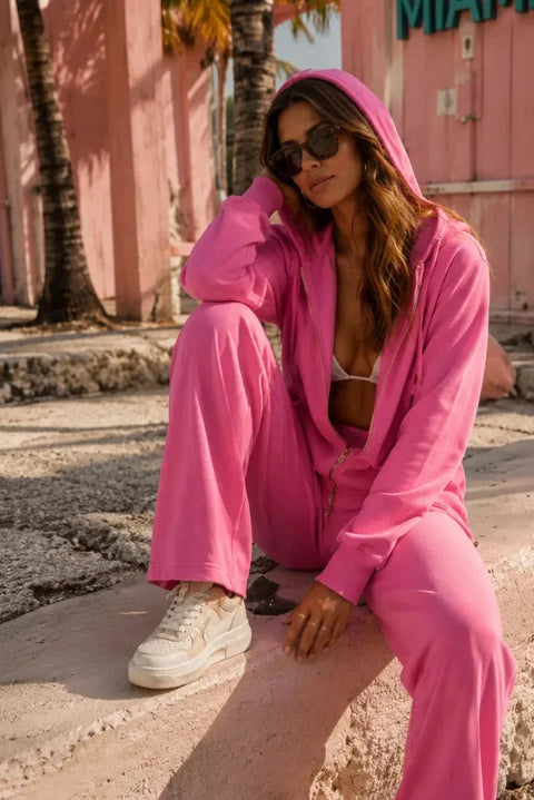 Sweat zippé Loungewear ALBA Fuschia - Coton