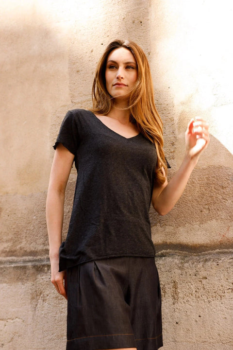 T-shirt MADISON gris - col V - HORTENCE