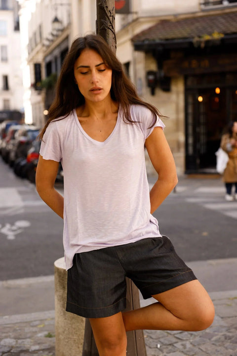T-shirt MADISON parme - col V - HORTENCE