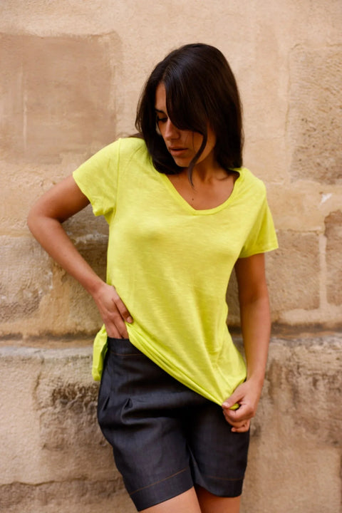 T-shirt MADISON vert - col V - HORTENCE