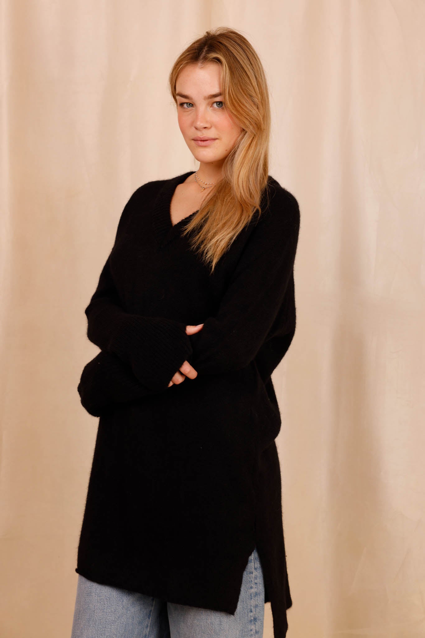 Pull CHARLOTTE noir - Baby Alpaga & laine vierge - HORTENCE
