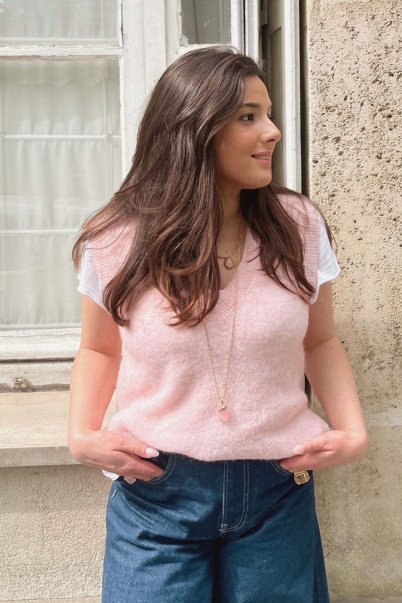 Pull MARCEL Court Rose - Baby Alpaga & laine vierge - HORTENCE