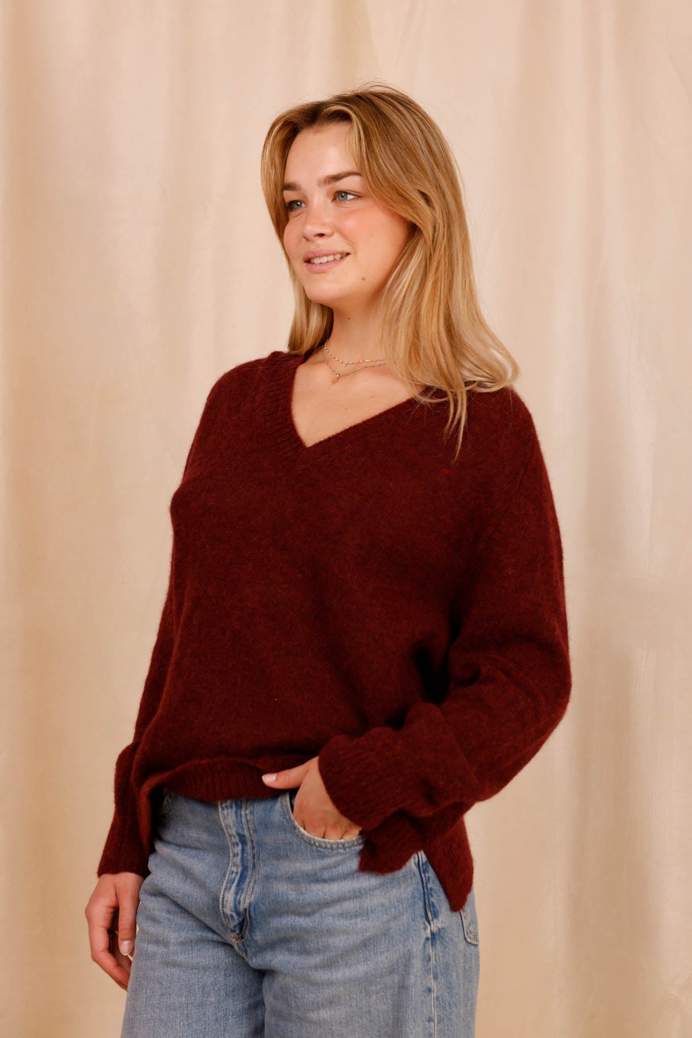 Pull MARIE bordeaux - Baby Alpaga & laine vierge - HORTENCE