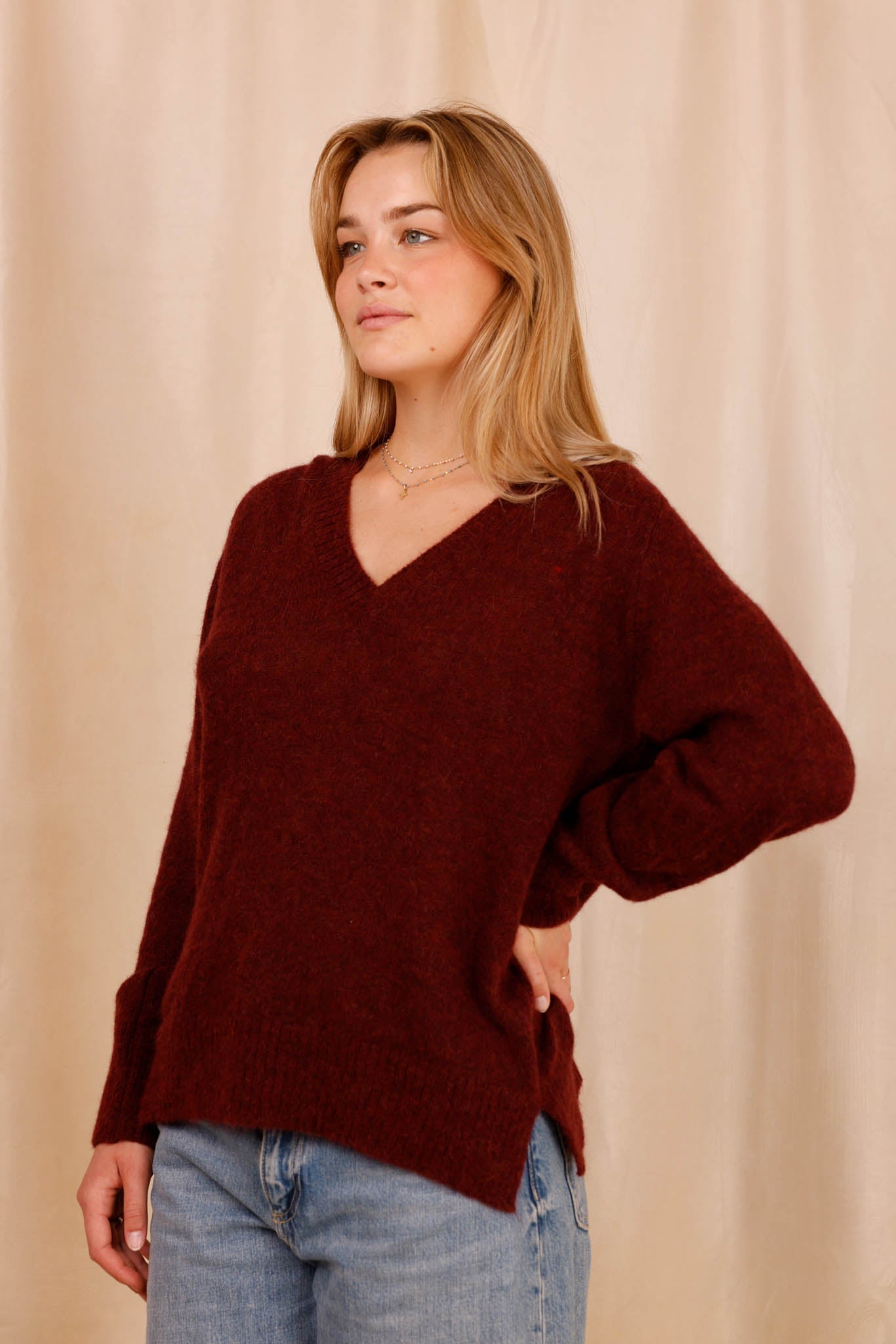 Pull MARIE bordeaux - Baby Alpaga & laine vierge - HORTENCE