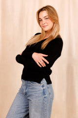 Pull MARIE noir - Baby Alpaga & laine vierge - HORTENCE