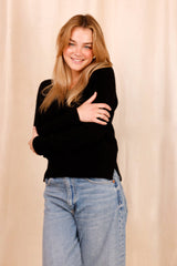 Pull MARIE noir - Baby Alpaga & laine vierge - HORTENCE