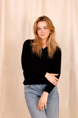 Pull MARIE noir - Baby Alpaga & laine vierge - HORTENCE