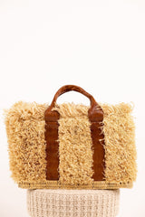 Sac ZOEY - Raphia naturel et cuir - Noir - HORTENCE