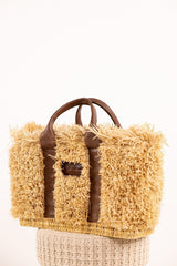 Sac ZOEY - Raphia naturel et cuir - Noir - HORTENCE