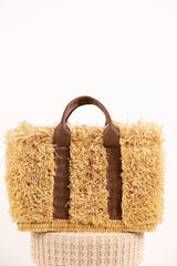 Sac ZOEY - Raphia naturel et cuir - Noir - HORTENCE