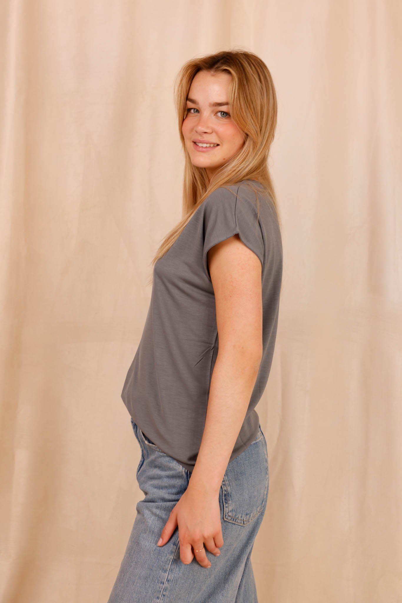 SAVANAH Col rond - 100% Lyocell - gris - HORTENCE