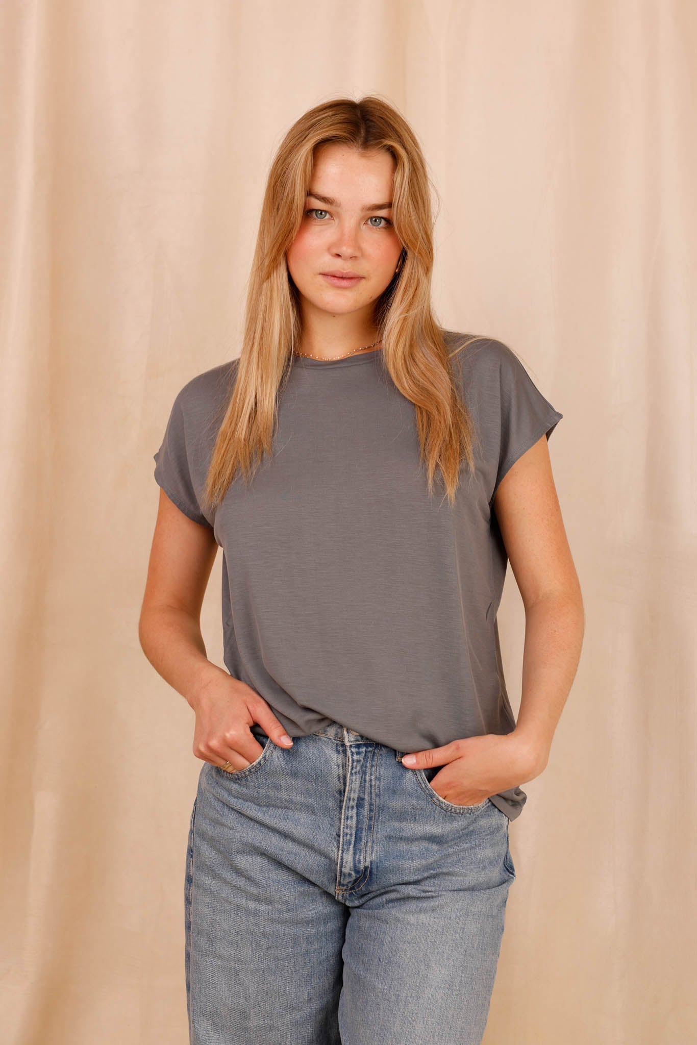 SAVANAH Col rond - 100% Lyocell - gris - HORTENCE