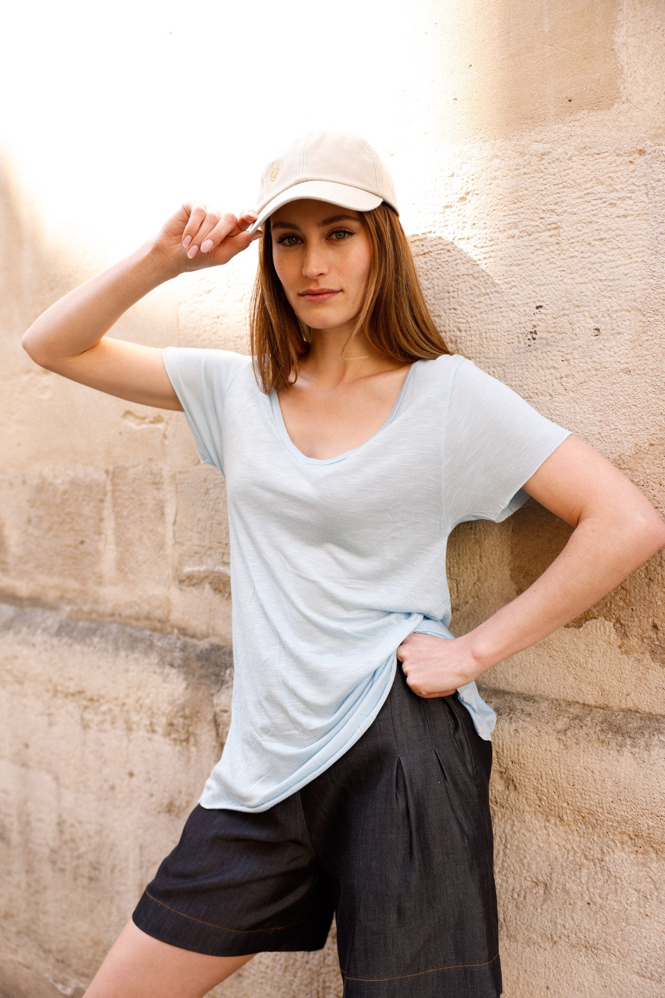 T-shirt MADISON bleu - col V - HORTENCE