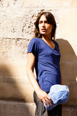 T-shirt MADISON bleu marine - col V - HORTENCE