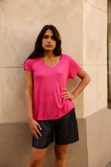 T-shirt MADISON fuchsia - col V - HORTENCE