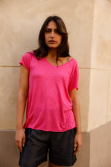 T-shirt MADISON fuchsia - col V - HORTENCE