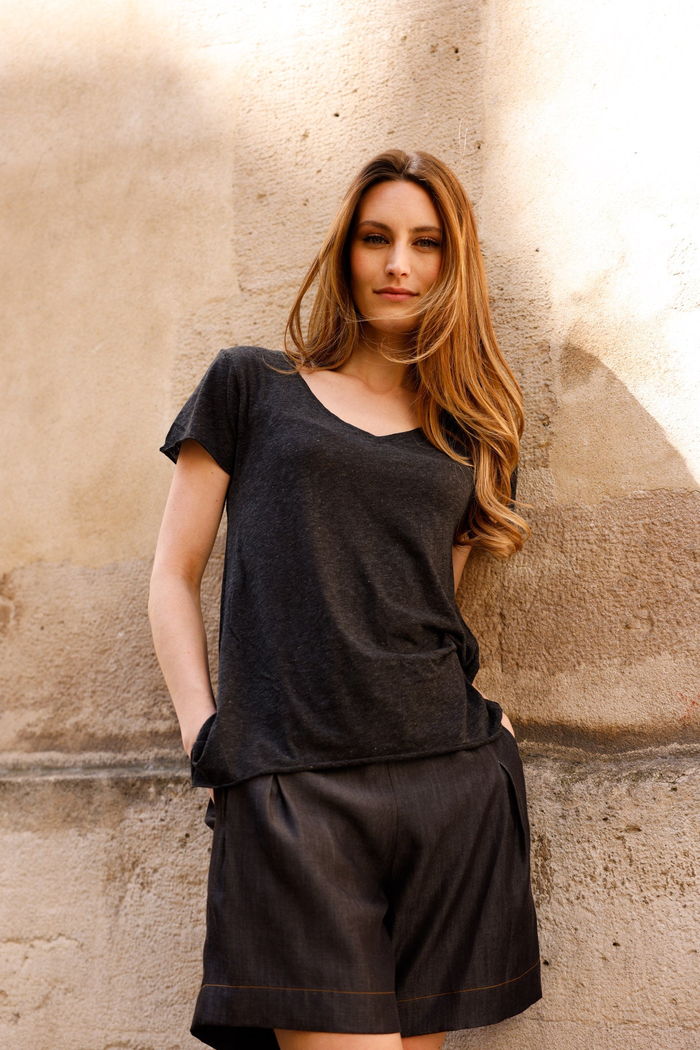 T-shirt MADISON gris - col V - HORTENCE