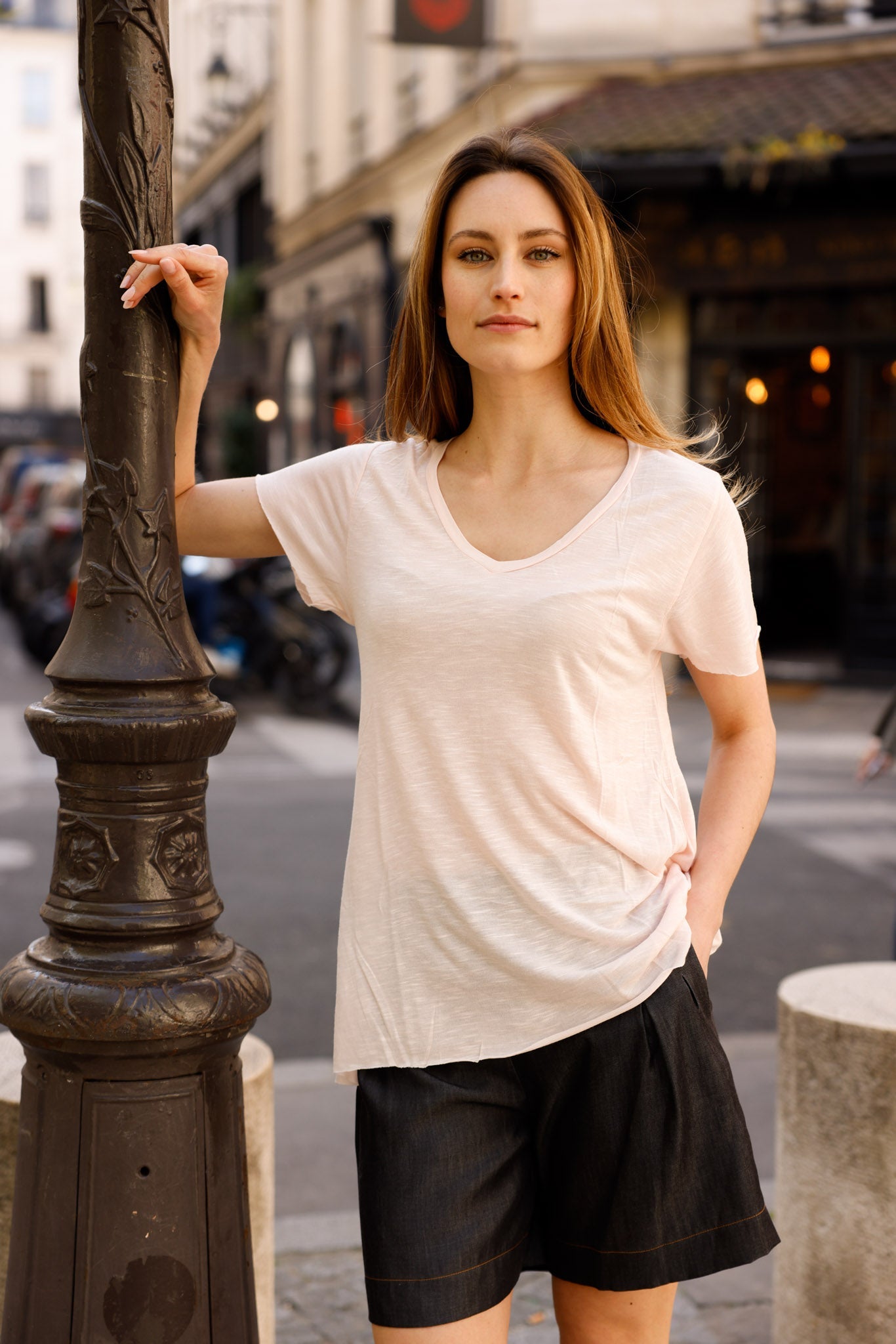 T-shirt MADISON rose - col V - HORTENCE