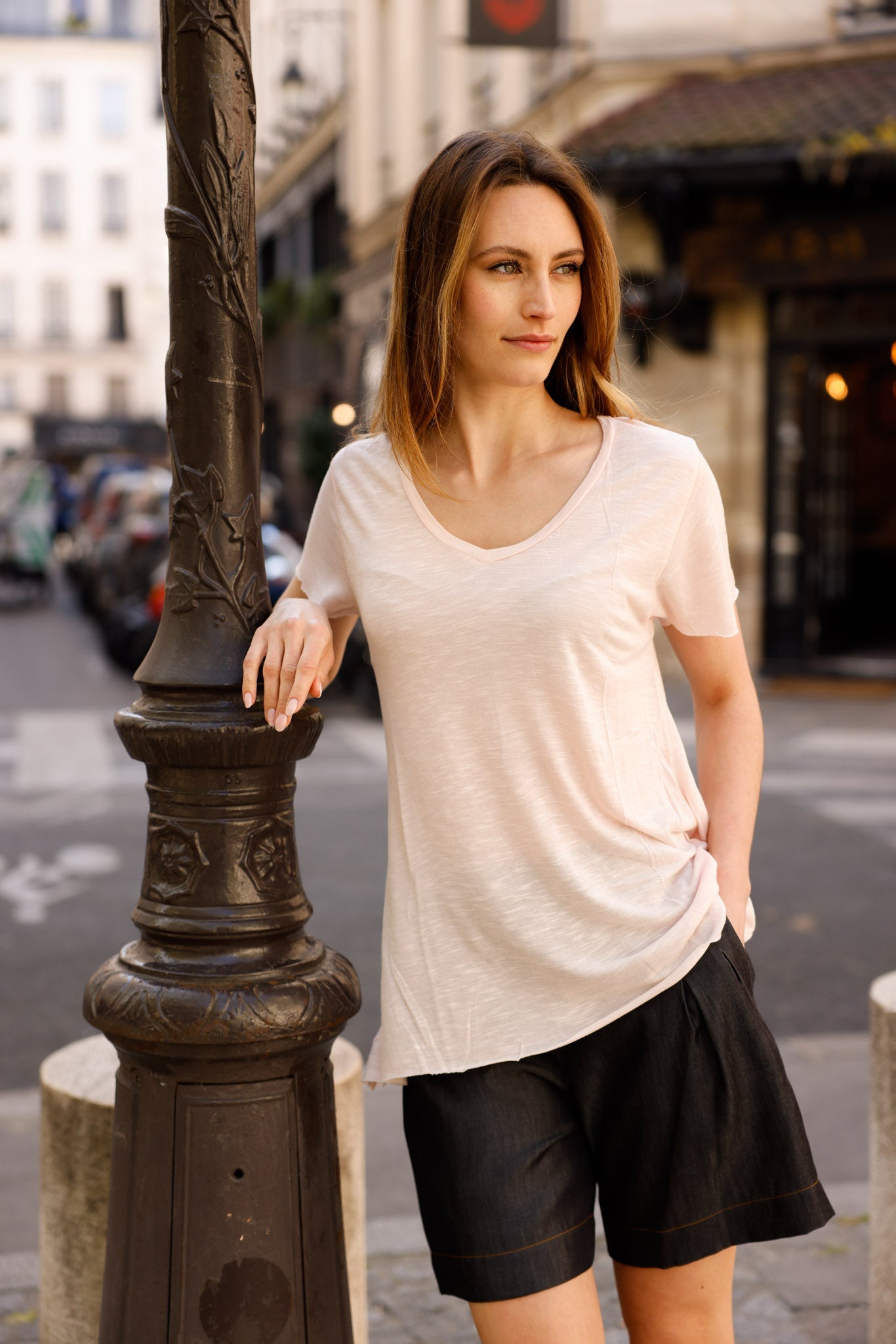 T-shirt MADISON rose - col V - HORTENCE