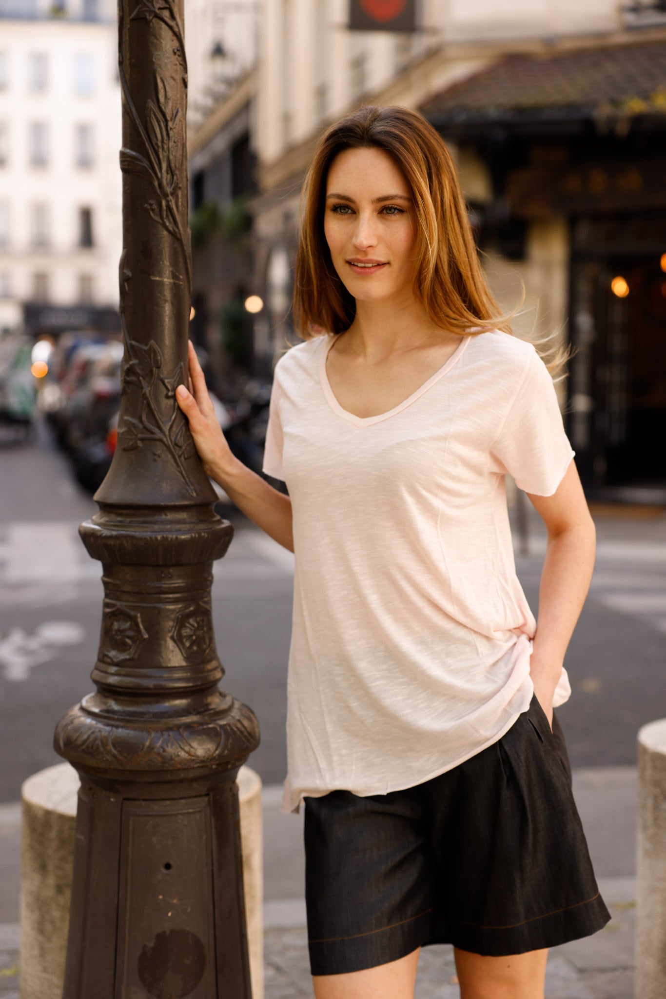 T-shirt MADISON rose - col V - HORTENCE